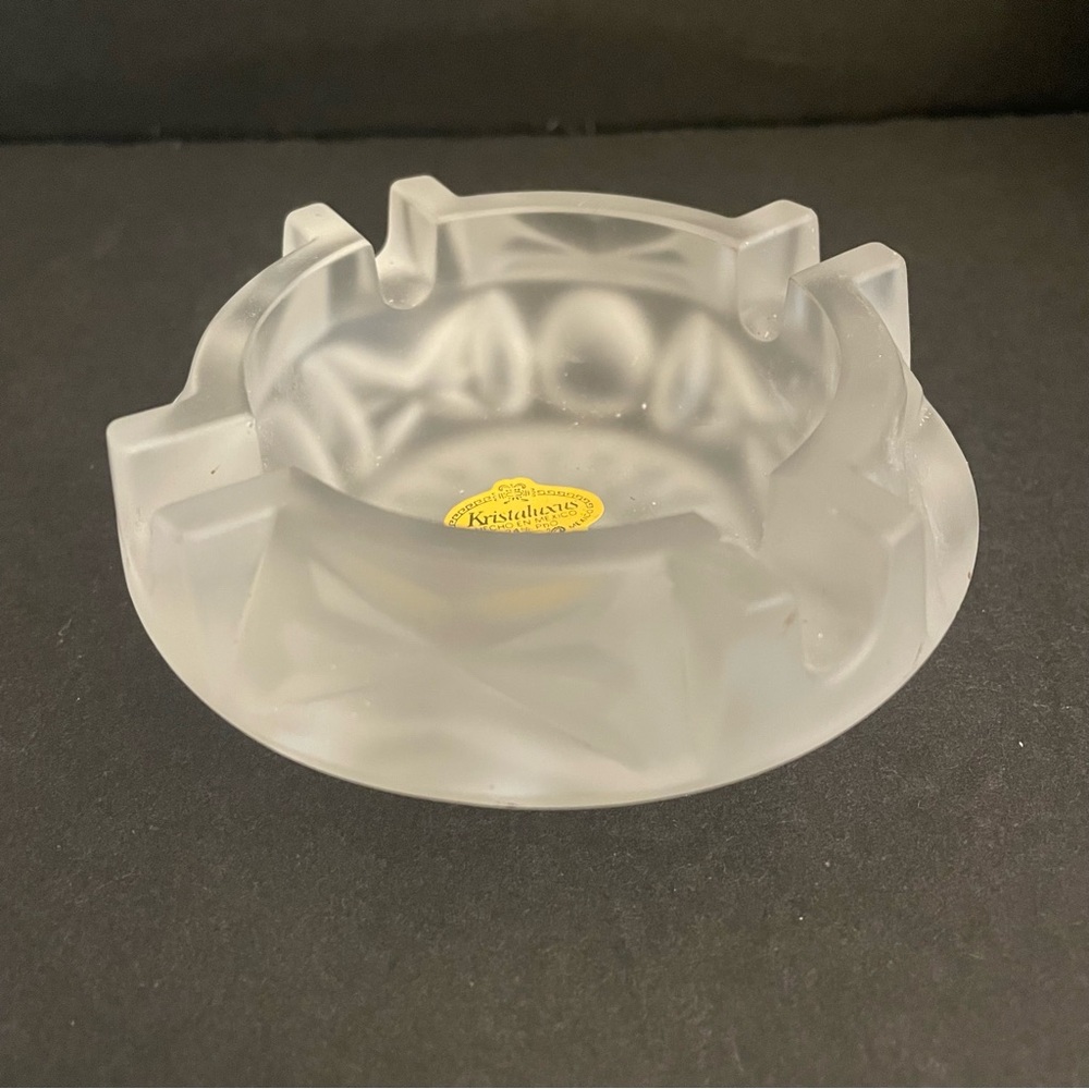 Vtg Kristaluxus Crystal Ashtray Frosted  24% PbO Midcentury Modern Mexico